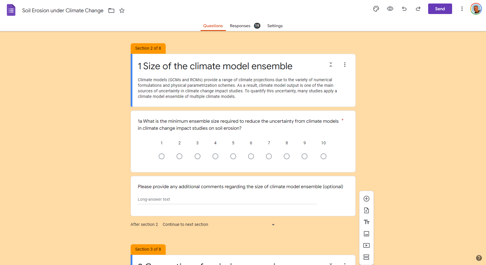 Question 1 of the online questionnaire on the impact of climate change on soil erosion.
