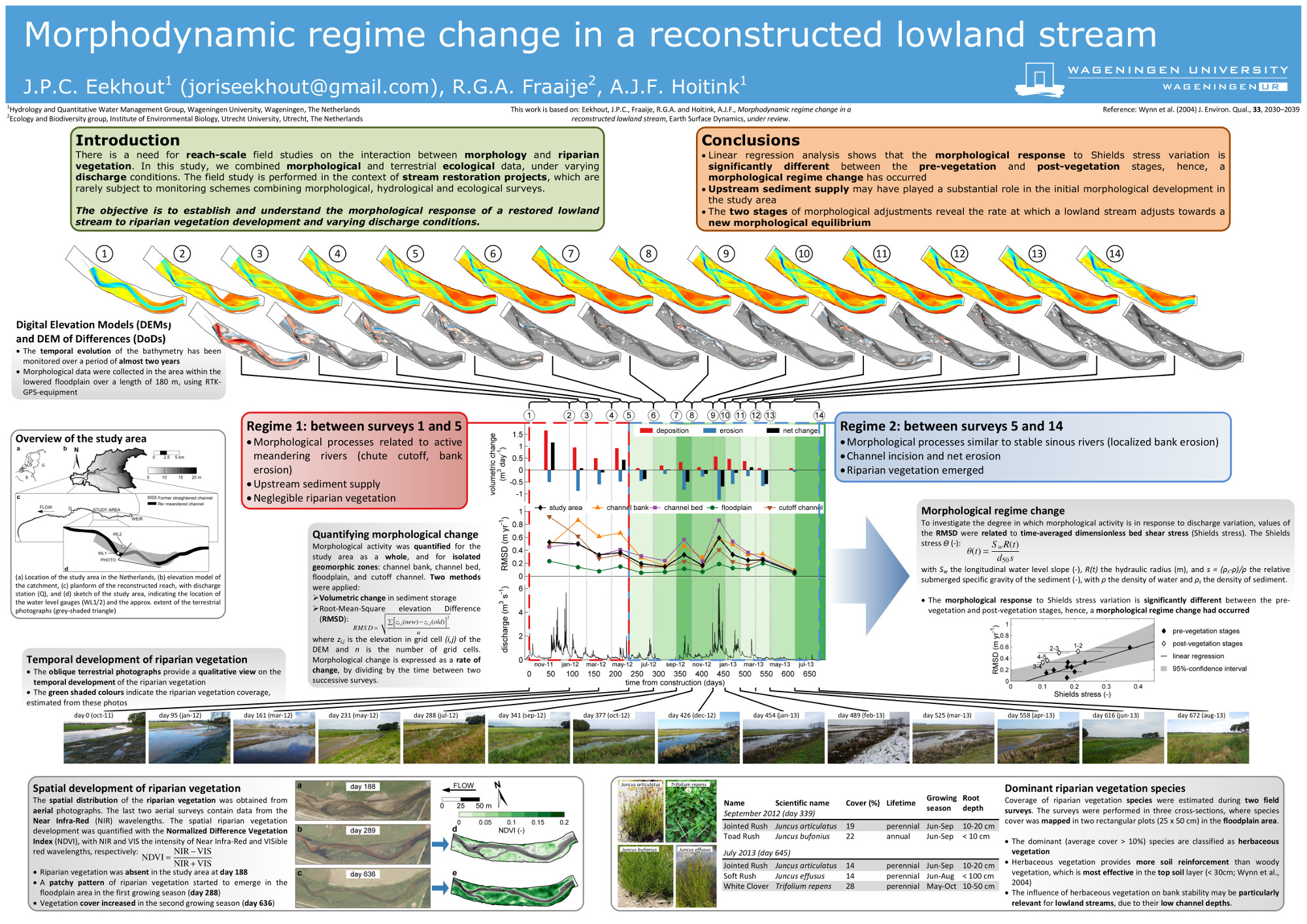 Morphodynamic regime change induced by riparian vegetation in a restored lowland stream