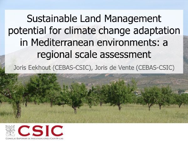 Cover slide for Sustainable Land Management potential for climate change adaptation in Mediterranean environments: a regional scale assessment
