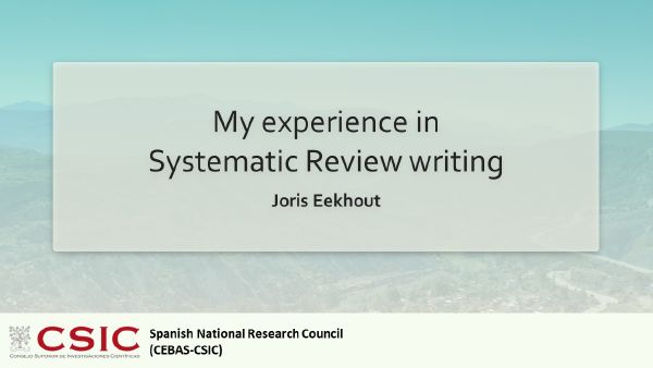 Cover slide for My experience in Systematic Review writing