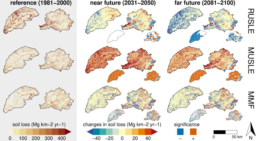 Graphical abstract for How soil erosion model conceptualization affects soil loss projections under climate change
